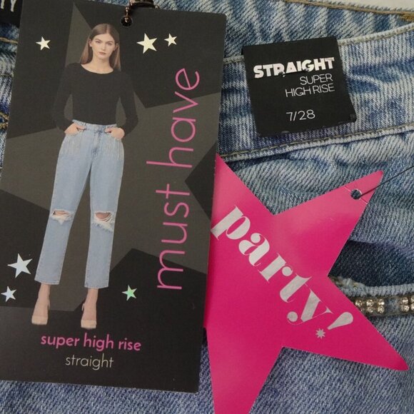 Rhinestone Trim Jeans Simple Society Size 7 Blue Distressed Denim Cropped - Picture 8 of 10